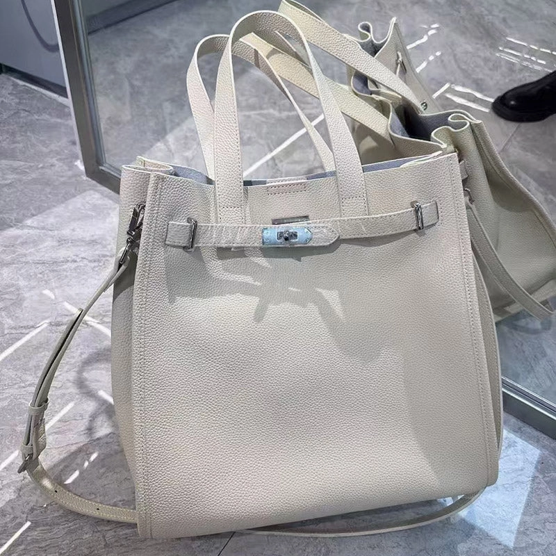 Timeless Handbag Practical Travel Women's Vintage Top Grain Leather Tote Bag with Silver Hardware