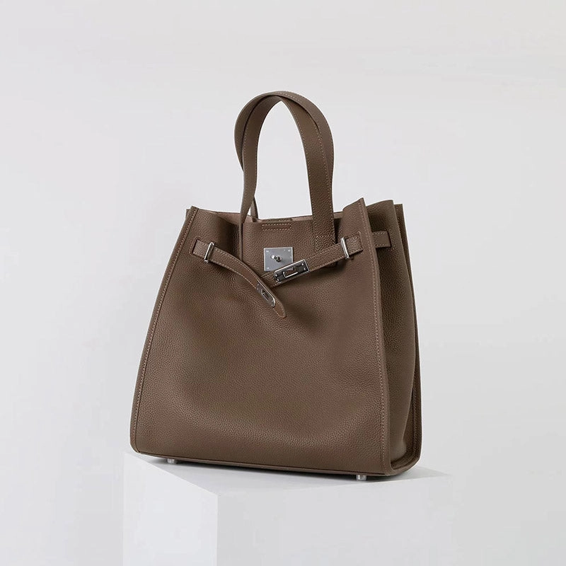 Women's Vintage Top Grain Leather Tote Bag with Silver Hardware Classic Functionality Casual Gear