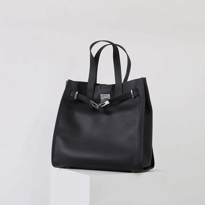 Refined Style Matte Surface Women's Vintage Top Grain Leather Tote Bag with Silver Hardware