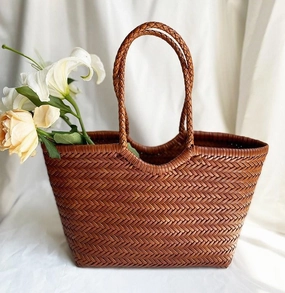 Woven Leather Tote Bag, Leather Hand Woven Triple Jump Bamboo Style Ladies HOBO Bag, Summer Holiday Bag, Handcrafted  Women Woven Bag Simple Functionality Durable Construction
