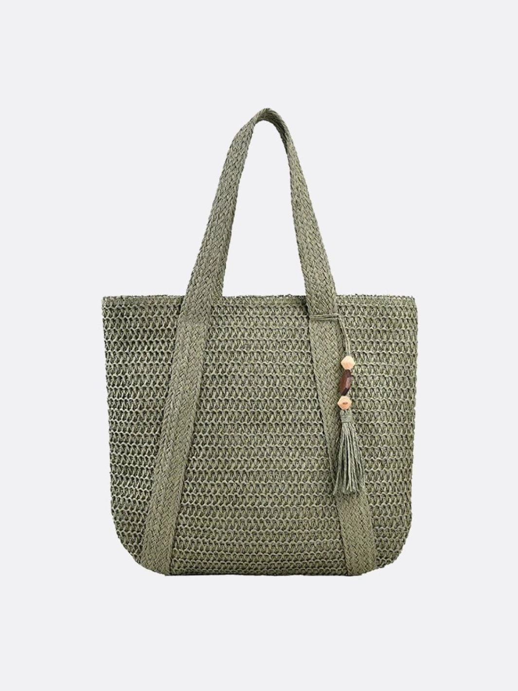 Casual Lifestyle Woven Tote Bag with Tassel Detail ?C Casual Everyday Handbag