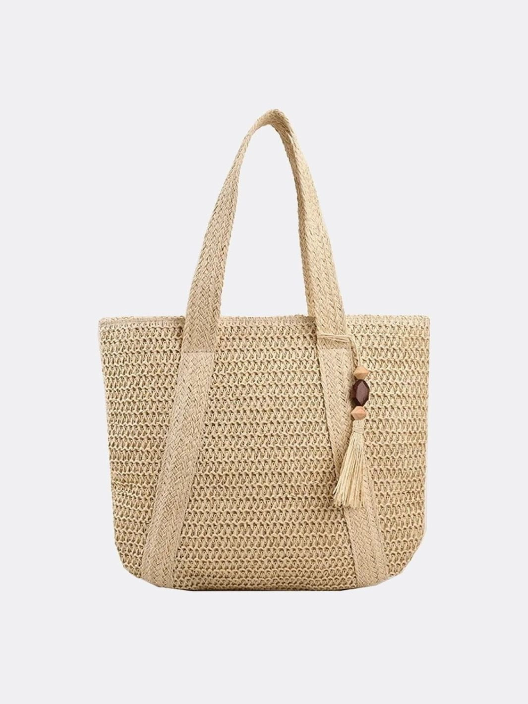 Compact Size Foldable Design Woven Tote Bag with Tassel Detail ?C Casual Everyday Handbag
