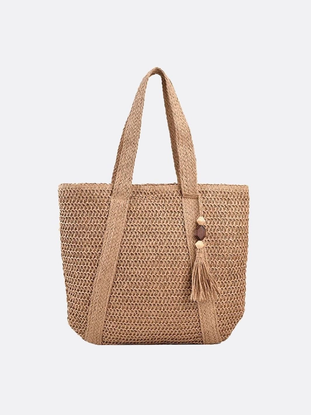 Woven Tote Bag with Tassel Detail ?C Casual Everyday Handbag Weekend Day
