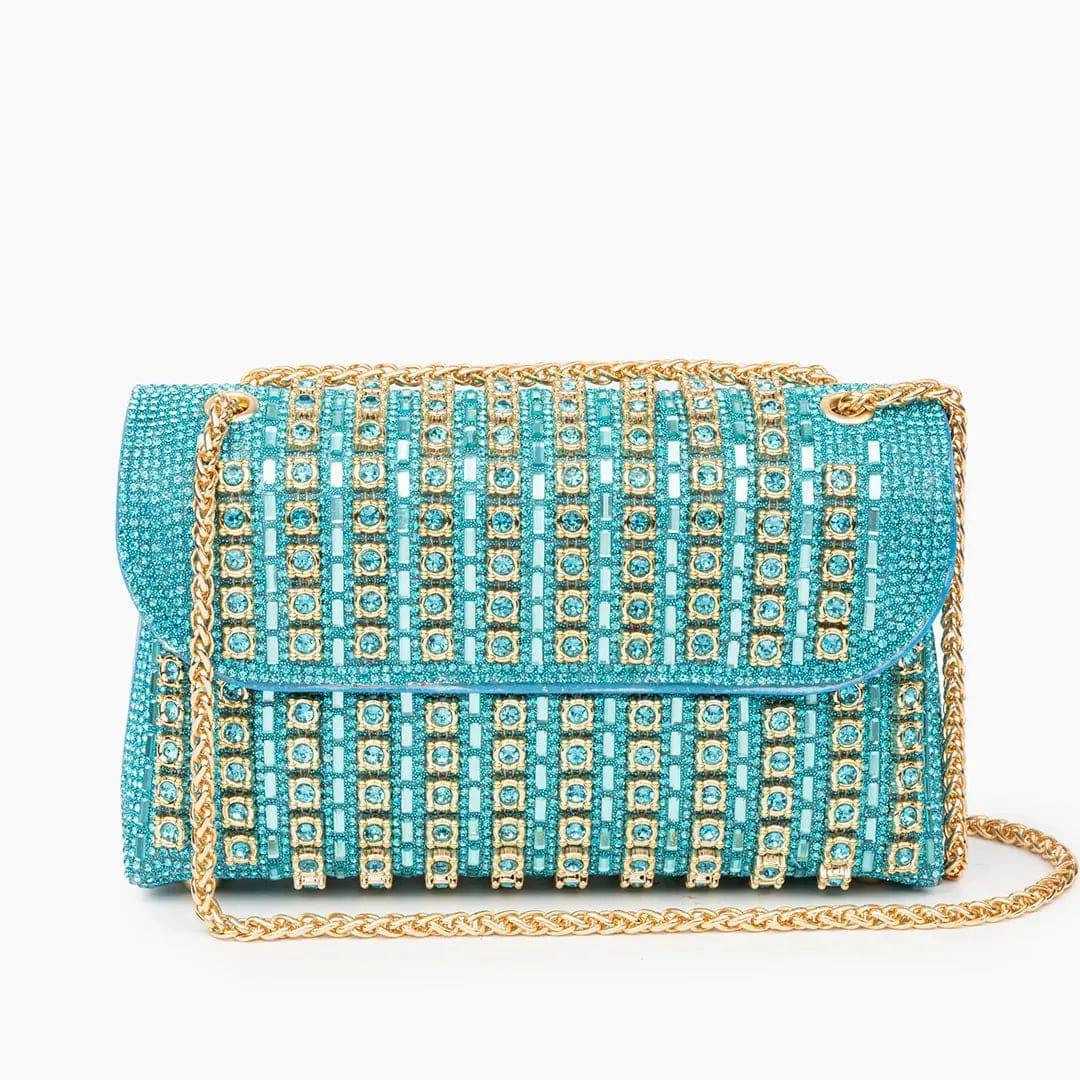 Xandelle | Turquoise Crystal Embellished Shoulder Bag ?C Vibrant Glamour Practical Ready