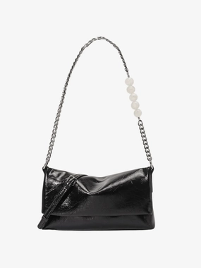 Xelara | Pearl & Chain Accent Foldover Shoulder Bag ?C Minimalist Elegance Urban Aesthetic Versatile Accessory