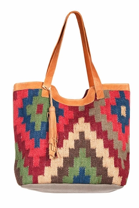 Western Shoulder Tote Wool Saddle Blanket Diamond Print Smart Utility