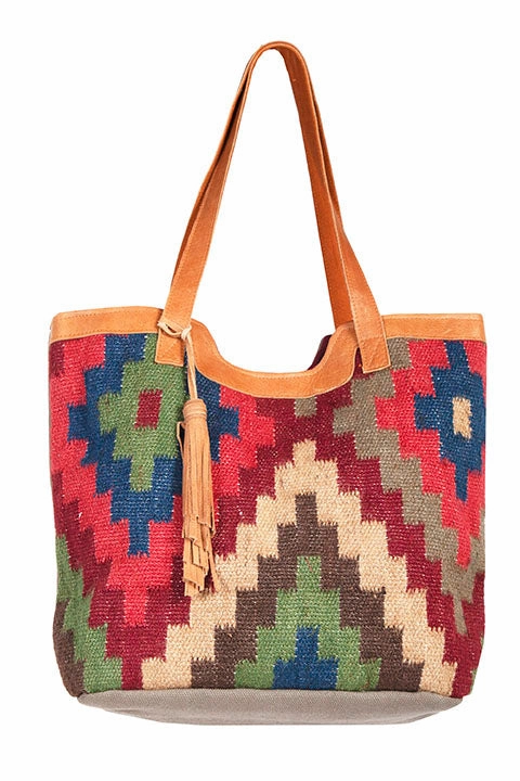 Simple Carry Western Shoulder Tote Wool Saddle Blanket Diamond Print